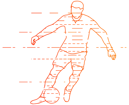 Lijntekening van een voetballer