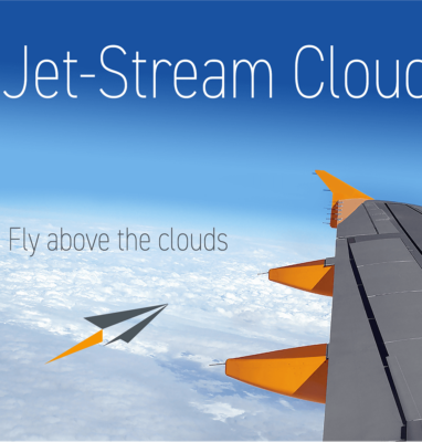 Jet-Stream Cloud: fly above the clouds, aircraft wing above the clouds