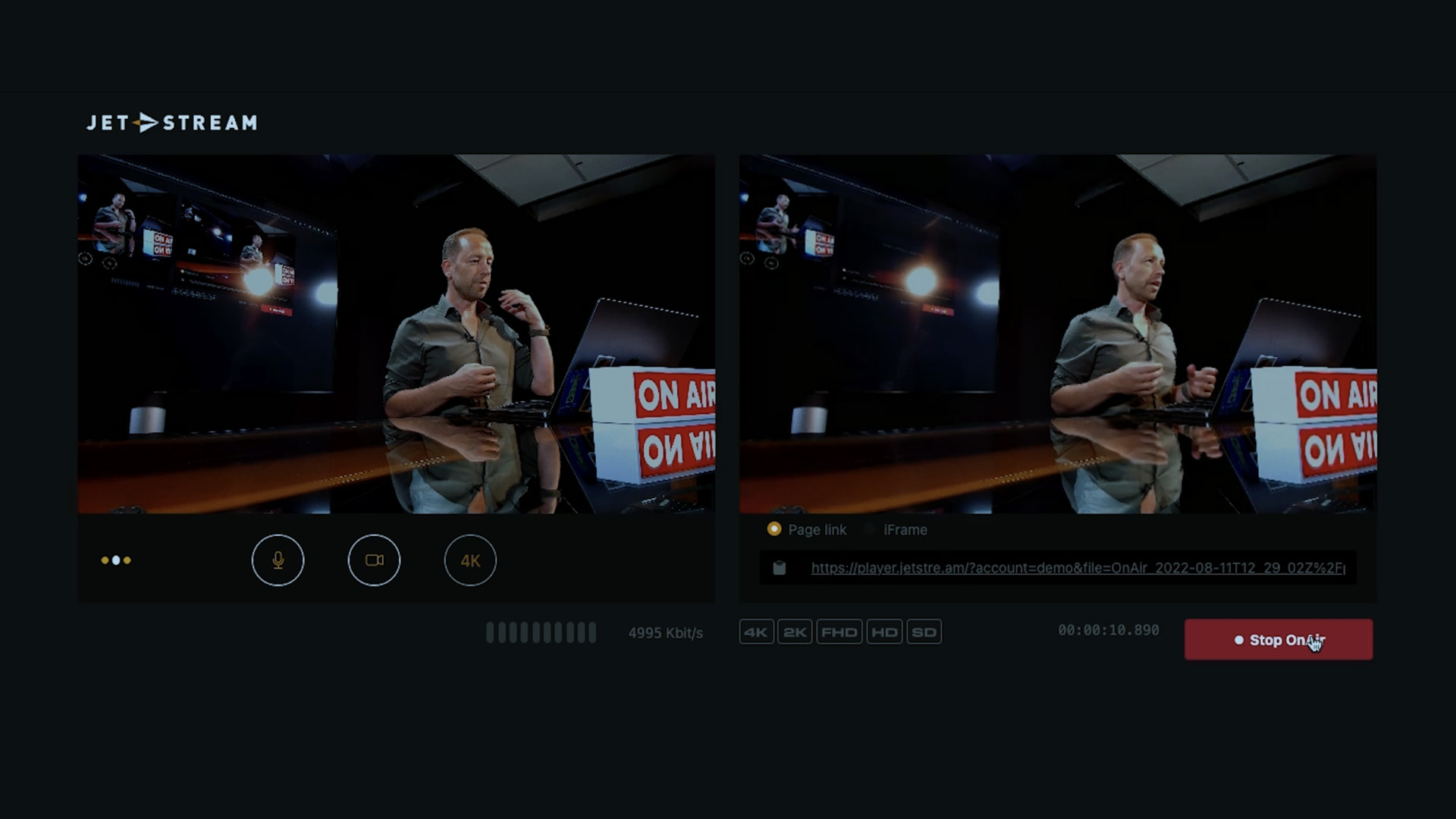 Demo van de OnAir 4K live encoder met twee live camerabeelden