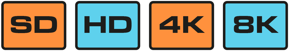 Labels SD, HD, 4K en 8K voor adaptive bitrate-transcoding van live en on-demand video