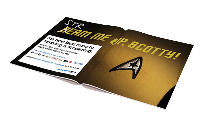 Tijdschriftadvertentie van StreamZilla: ‘Beam me up, Scotty’