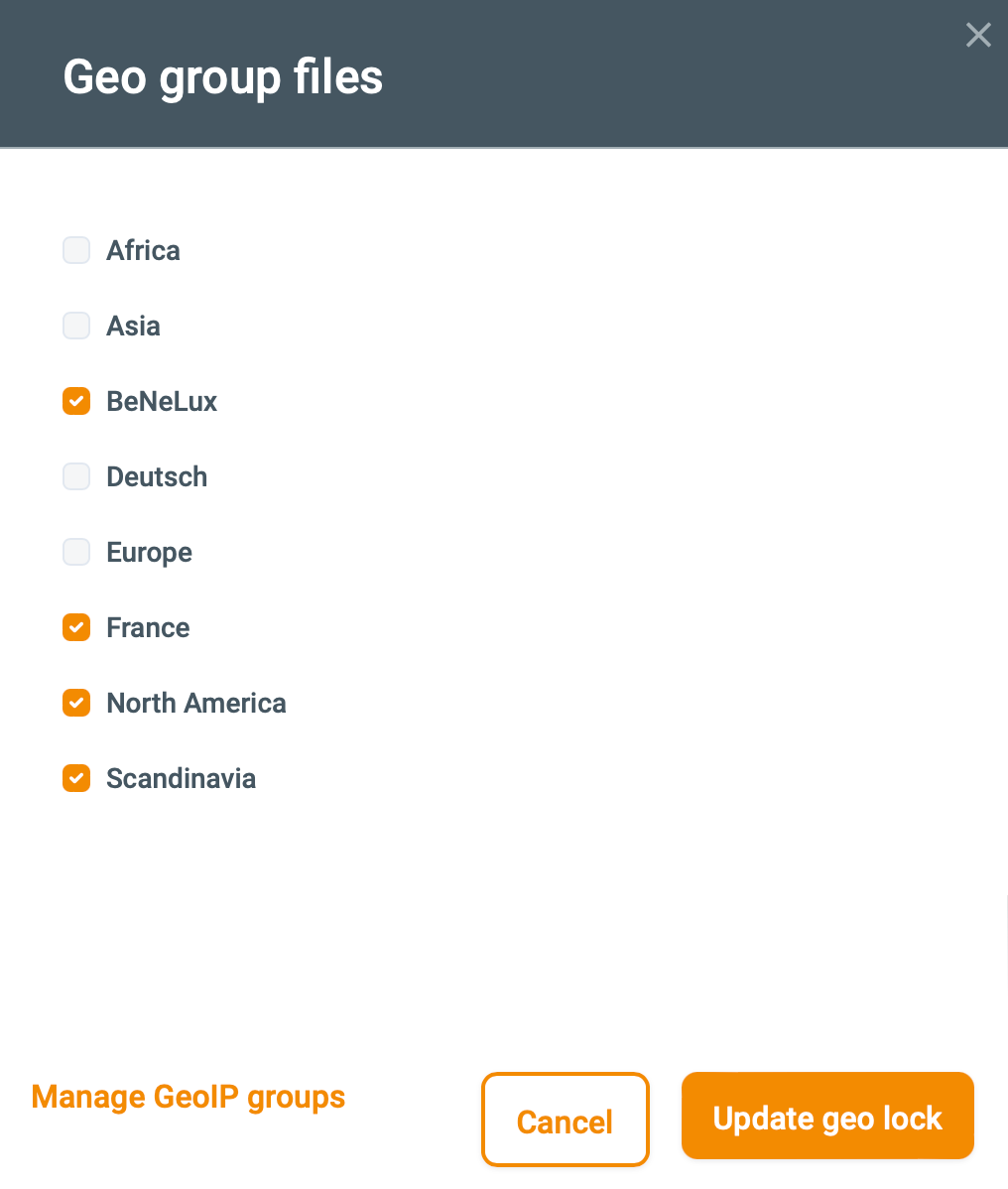 Screenshot van de geogroepinstellingen in Jet-Stream voor geofencing van streams per regio