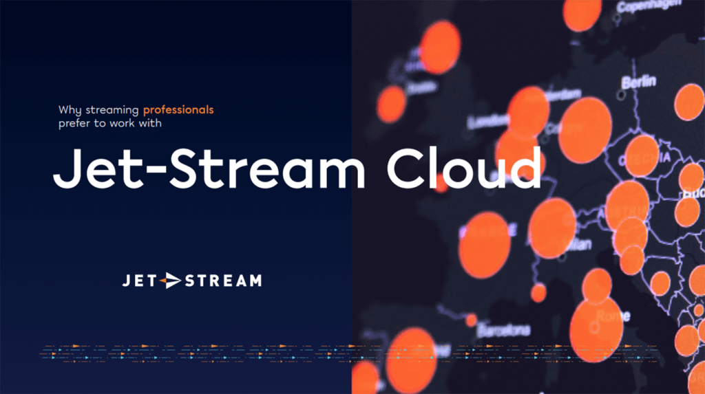 Omslag van de brochure van Jet-Stream Cloud met een kaart van Europese CDN-locaties