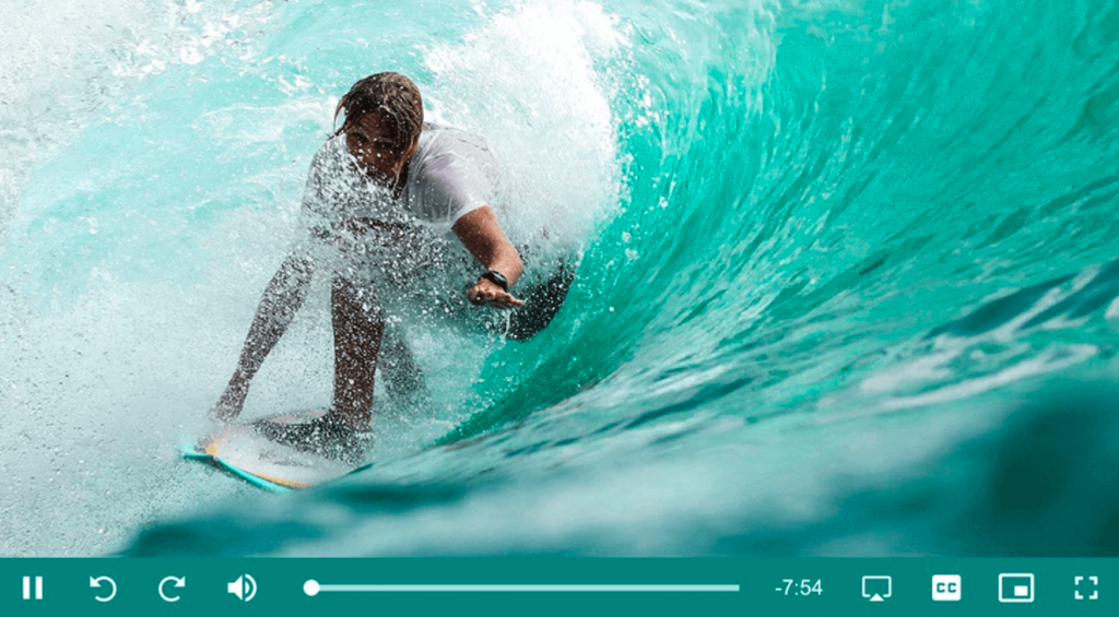 Surfer video in a branded video player with multi-audio and subtitle options