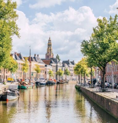 Canal and historic houses in Groningen, home of Jet-Stream