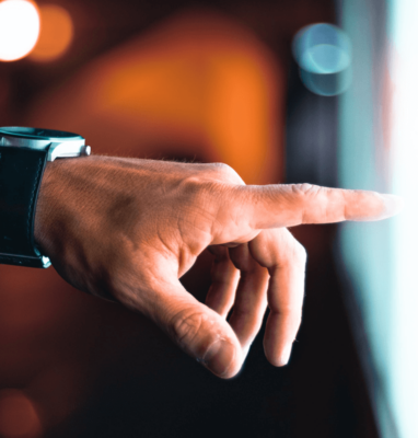 Hand pointing forward, illustrating choosing an online video platform