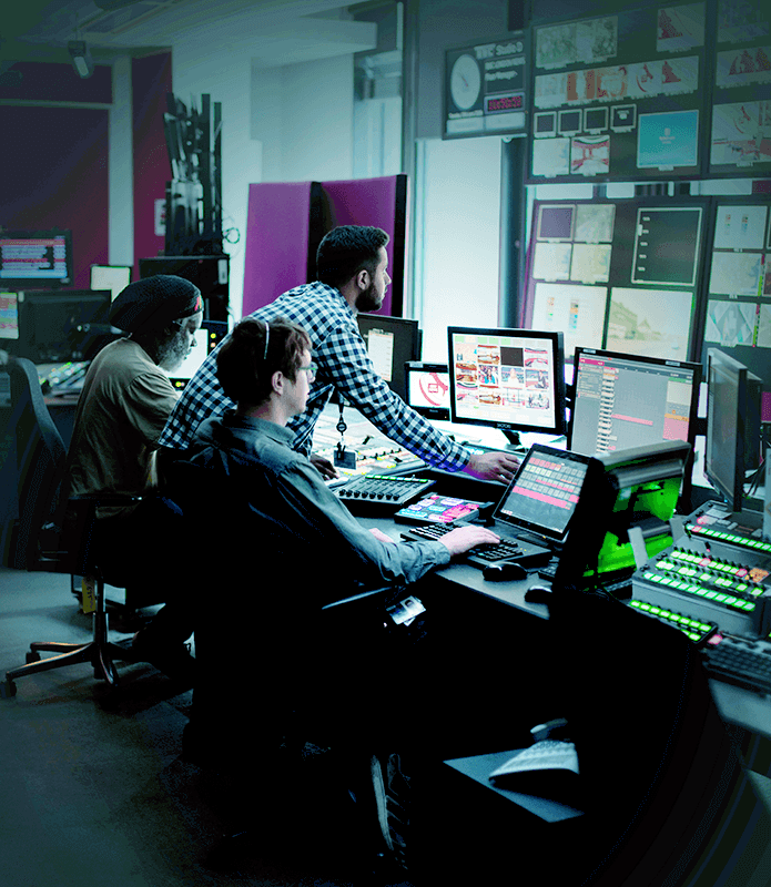 Operators at a video control room, illustrating video management
