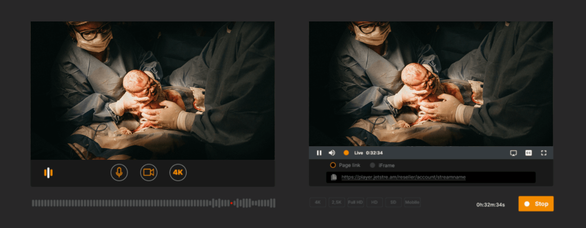 Screenshot van OnAir 4K dat een operatie live streamt in een Jet-Stream-player
