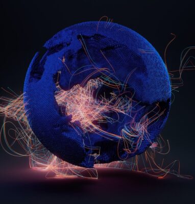 Glowing globe with network connections, cover for A Deep Dive Into Multi CDN