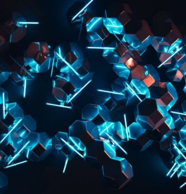 Abstract glowing blue cubes, cover for cloud transcoding benefits over standalone appliances