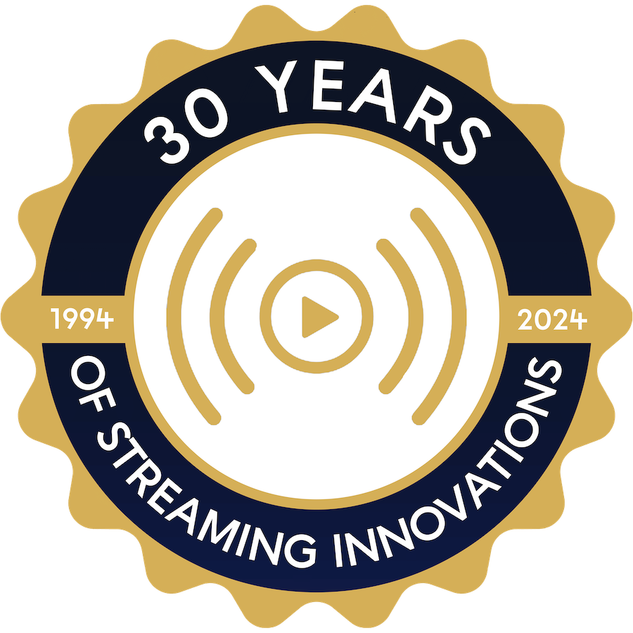 Badge 30 Years of Streaming Innovations 1994-2024 voor het webinar van Jet-Stream