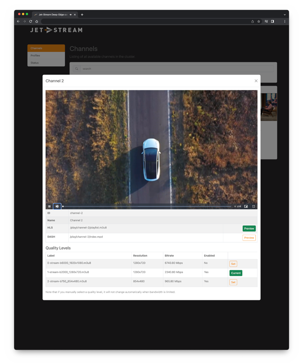 Screenshot of MaelStrom OTT channel operation with live preview