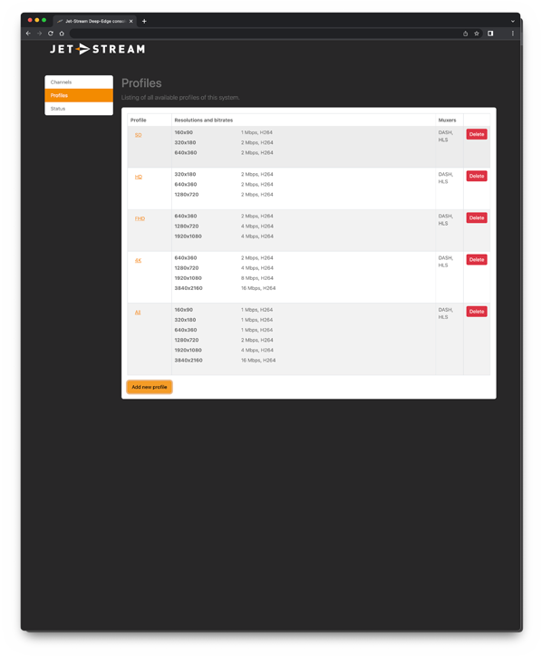 Screenshot of MaelStrom OTT tuning settings for channel profiles