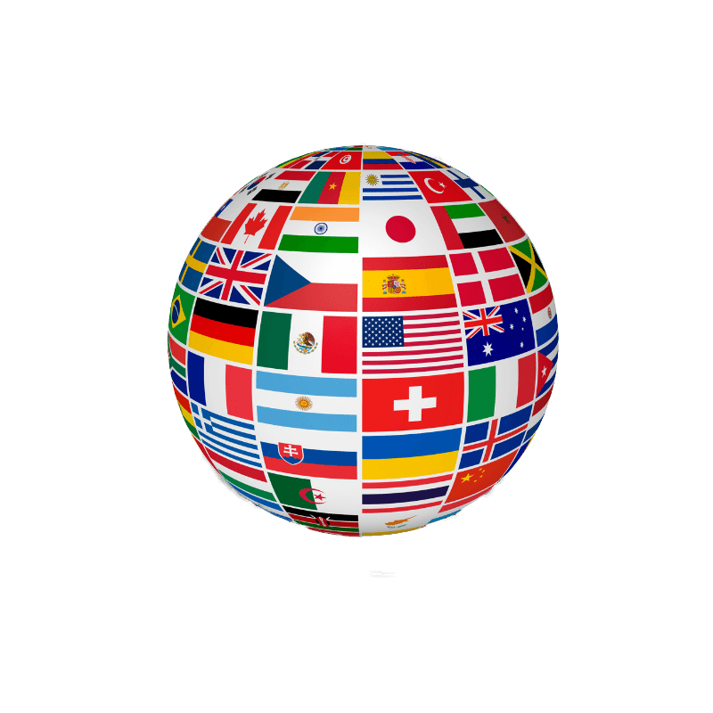 Wereldbol van vlaggen, als illustratie van het bereiken van een wereldwijd publiek