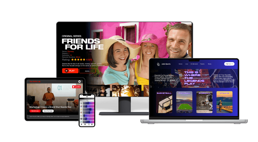 Jet-Stream OTT video platform shown on TV, laptop, tablet and smartphone
