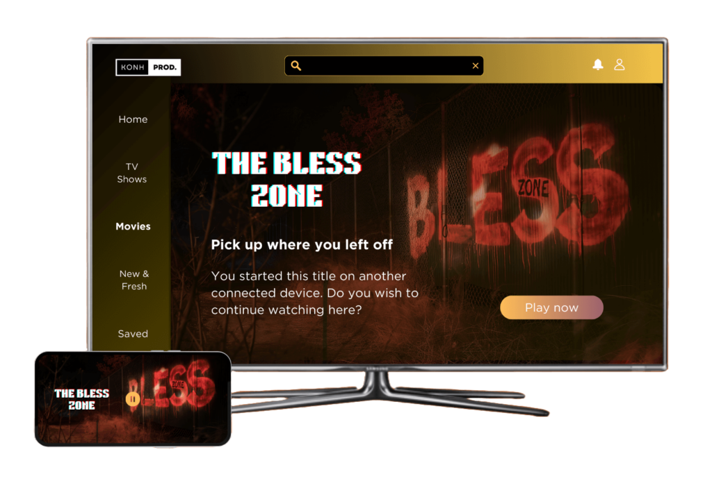 OTT-tv-app met de melding 'Verder kijken' om een titel op een ander apparaat te hervatten