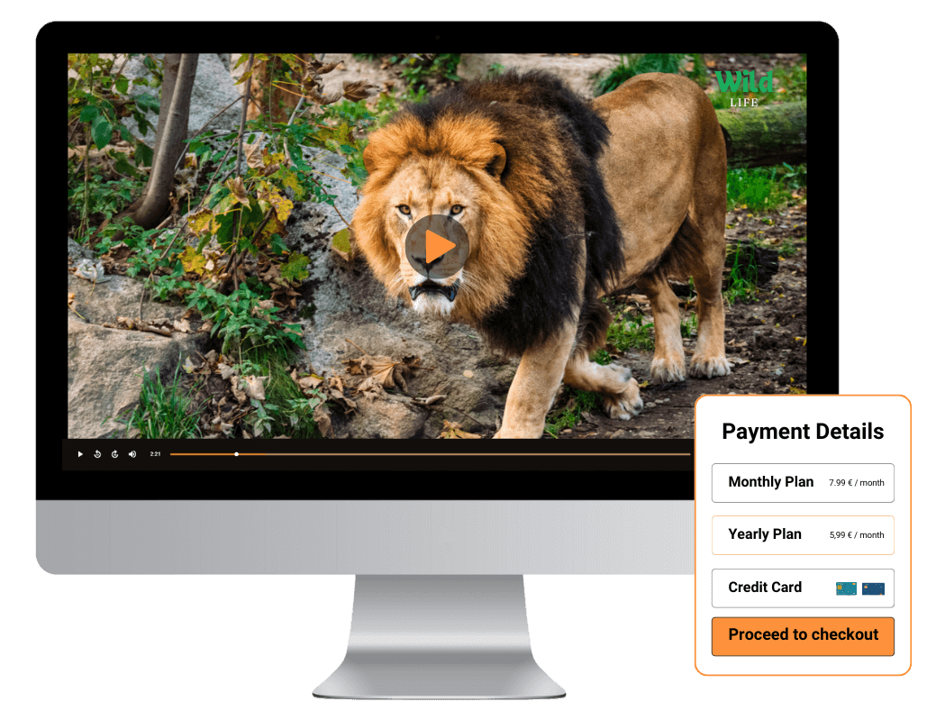 OTT video on a desktop with a payment details pop-up for buying content