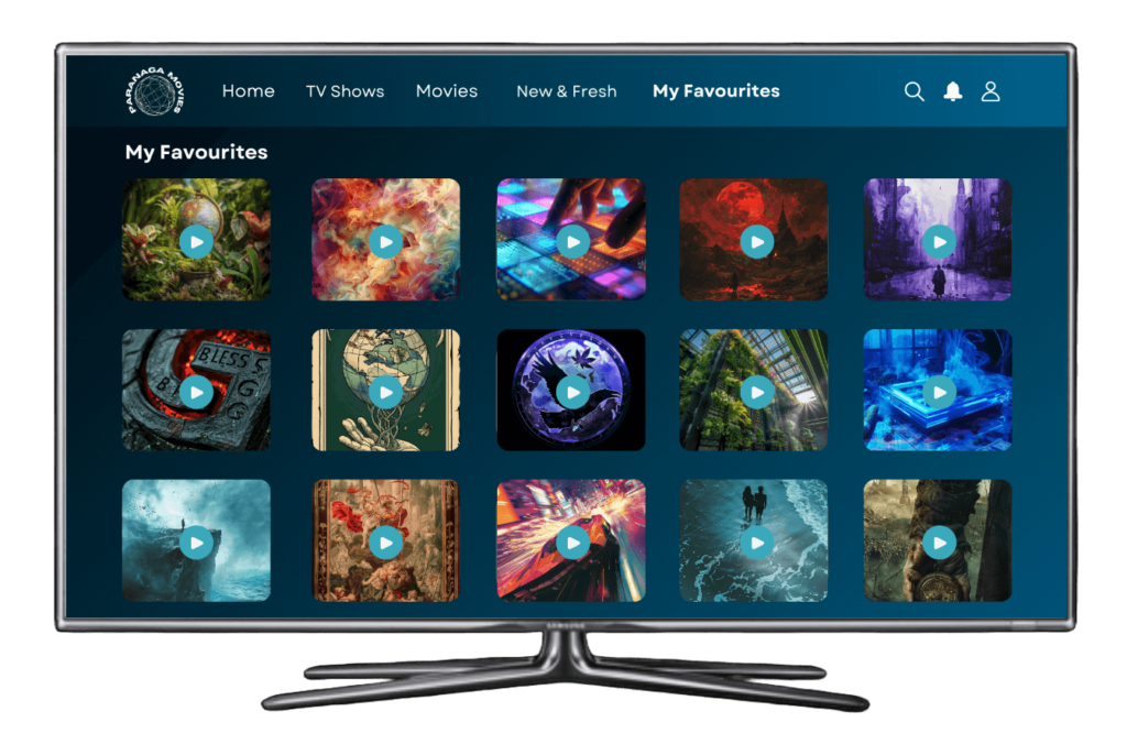 OTT website with a My Favourites grid on a TV screen