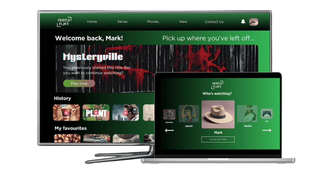 OTT user account page greeting a returning viewer with history and favourites