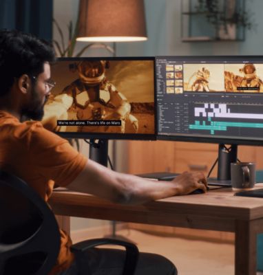 Man editing a video with subtitles on screen, cover for reasons to add subtitles