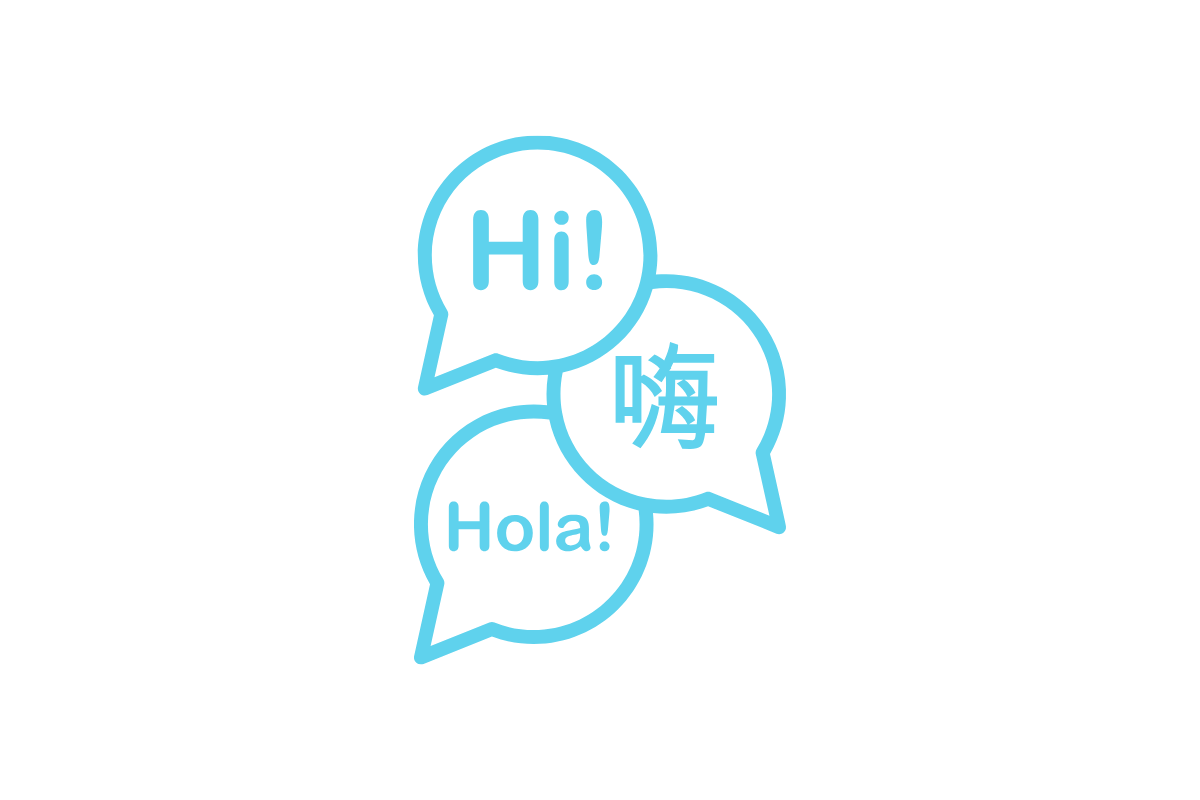 Tekstballonnen met Hi, Hola en 嗨, als illustratie van meertalige ondersteuning