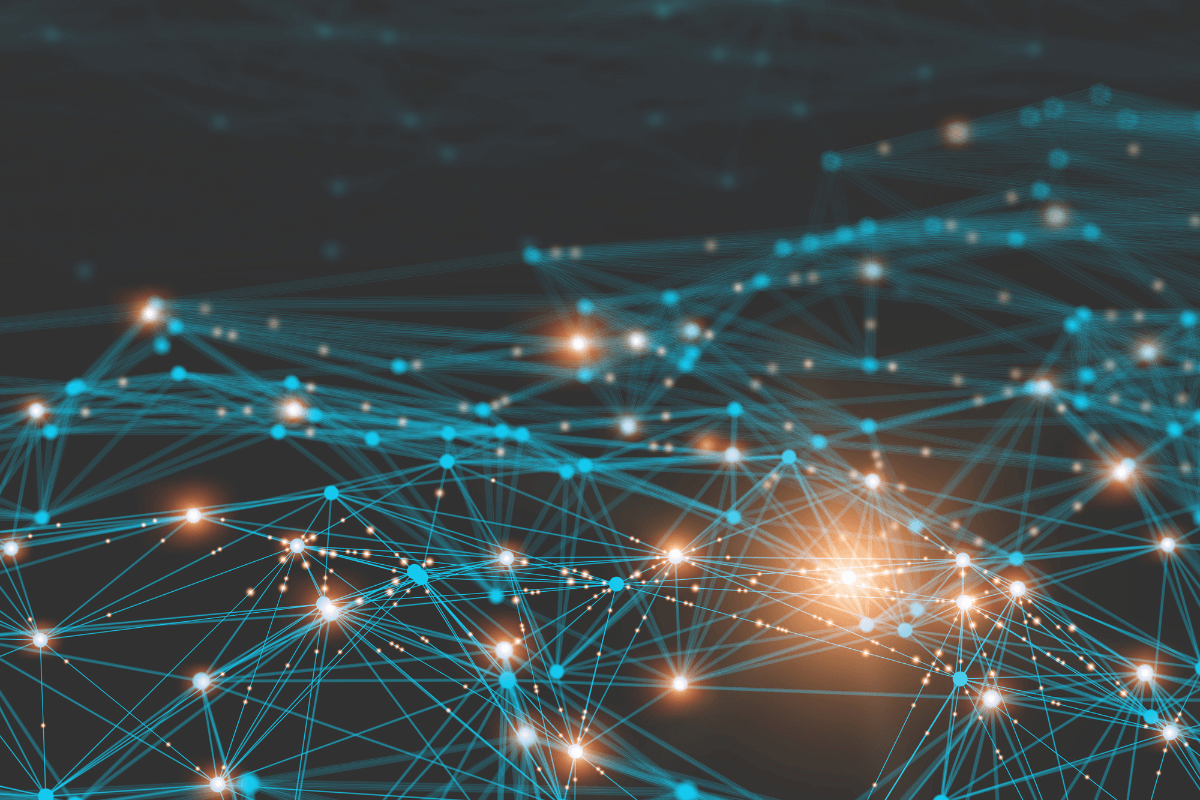 Network of glowing connected points representing media packaging